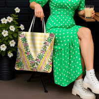Hawaii Pikake Lokelani Plumeria Lei Tote Bag Yellow Palaka Motifs LT05 - Polynesian Pride