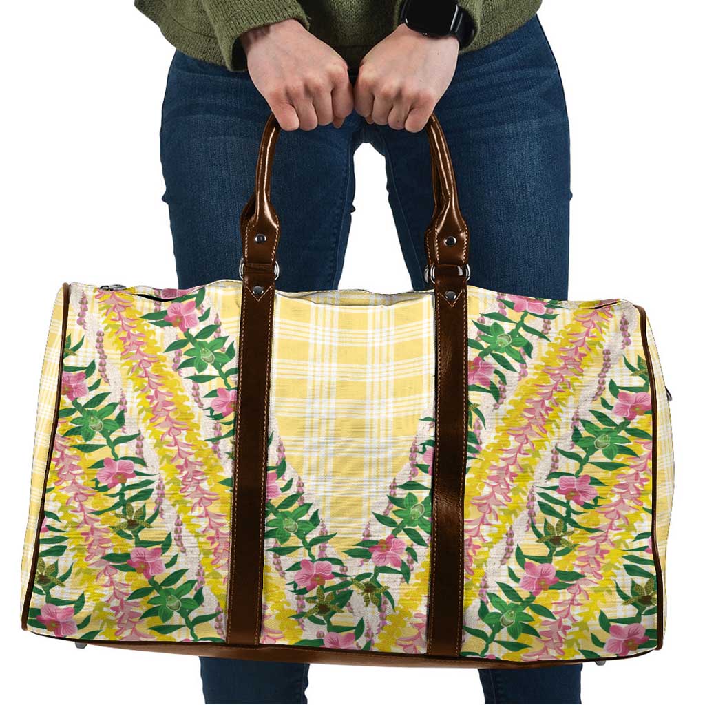 Hawaii Pikake Lokelani Plumeria Lei Travel Bag Yellow Palaka Motifs LT05 Yellow - Polynesian Pride