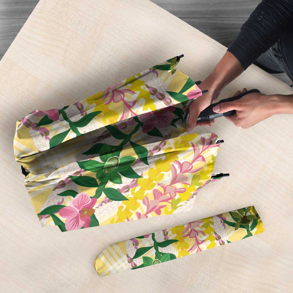 Hawaii Pikake Lokelani Plumeria Lei Umbrella Yellow Palaka Motifs LT05 - Polynesian Pride