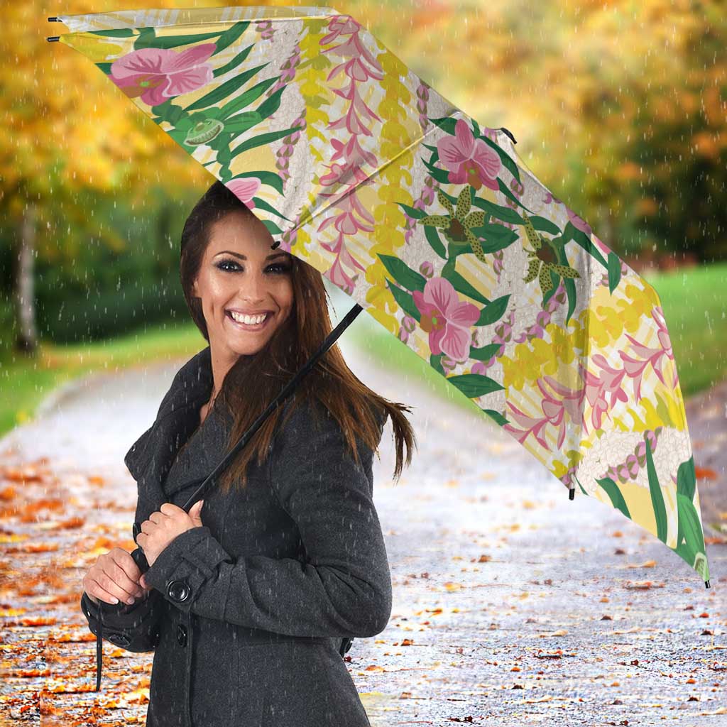 Hawaii Pikake Lokelani Plumeria Lei Umbrella Yellow Palaka Motifs LT05 - Polynesian Pride