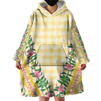 Hawaii Pikake Lokelani Plumeria Lei Wearable Blanket Hoodie Yellow Palaka Motifs