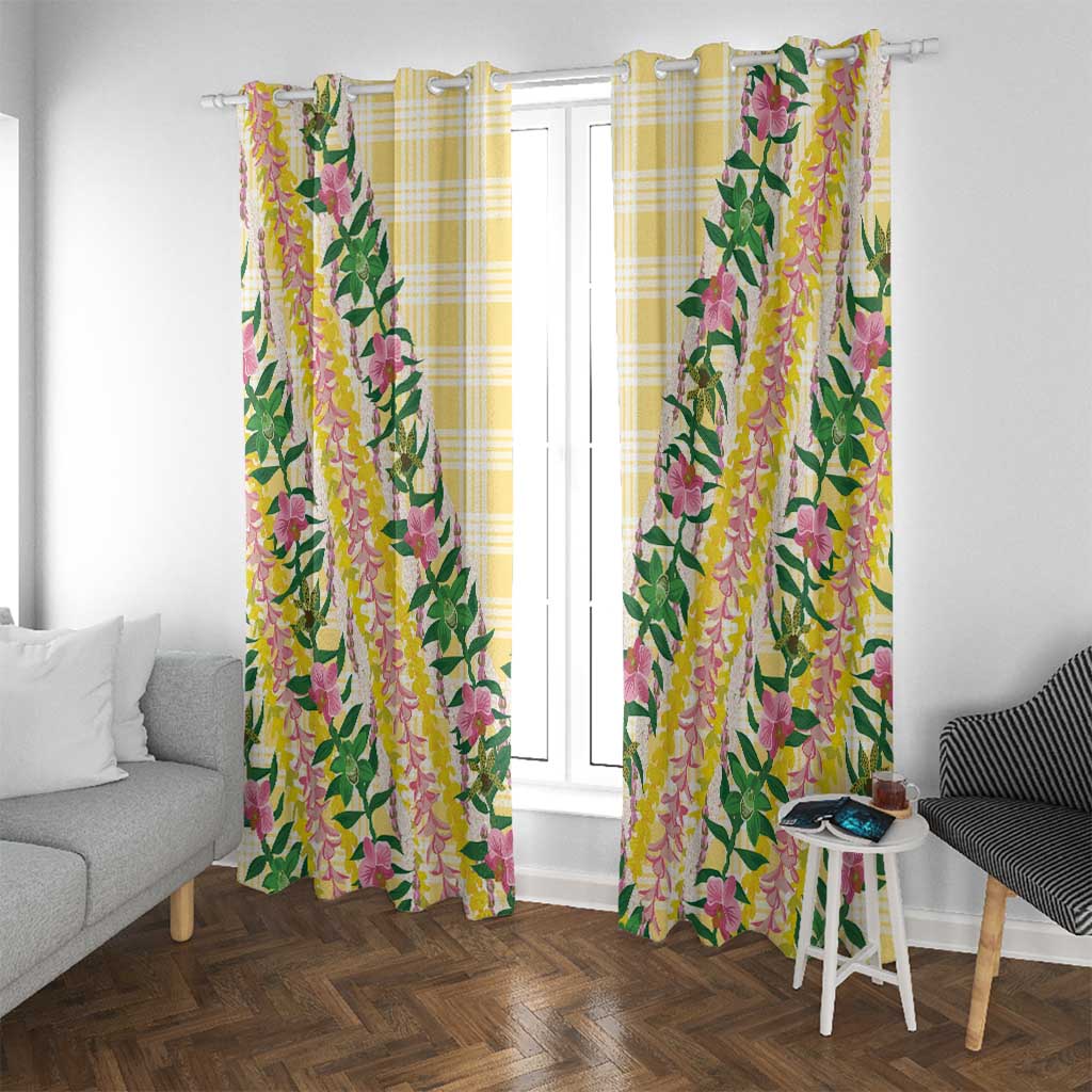 Hawaii Pikake Lokelani Plumeria Lei Window Curtain Yellow Palaka Motifs LT05 With Grommets Yellow - Polynesian Pride