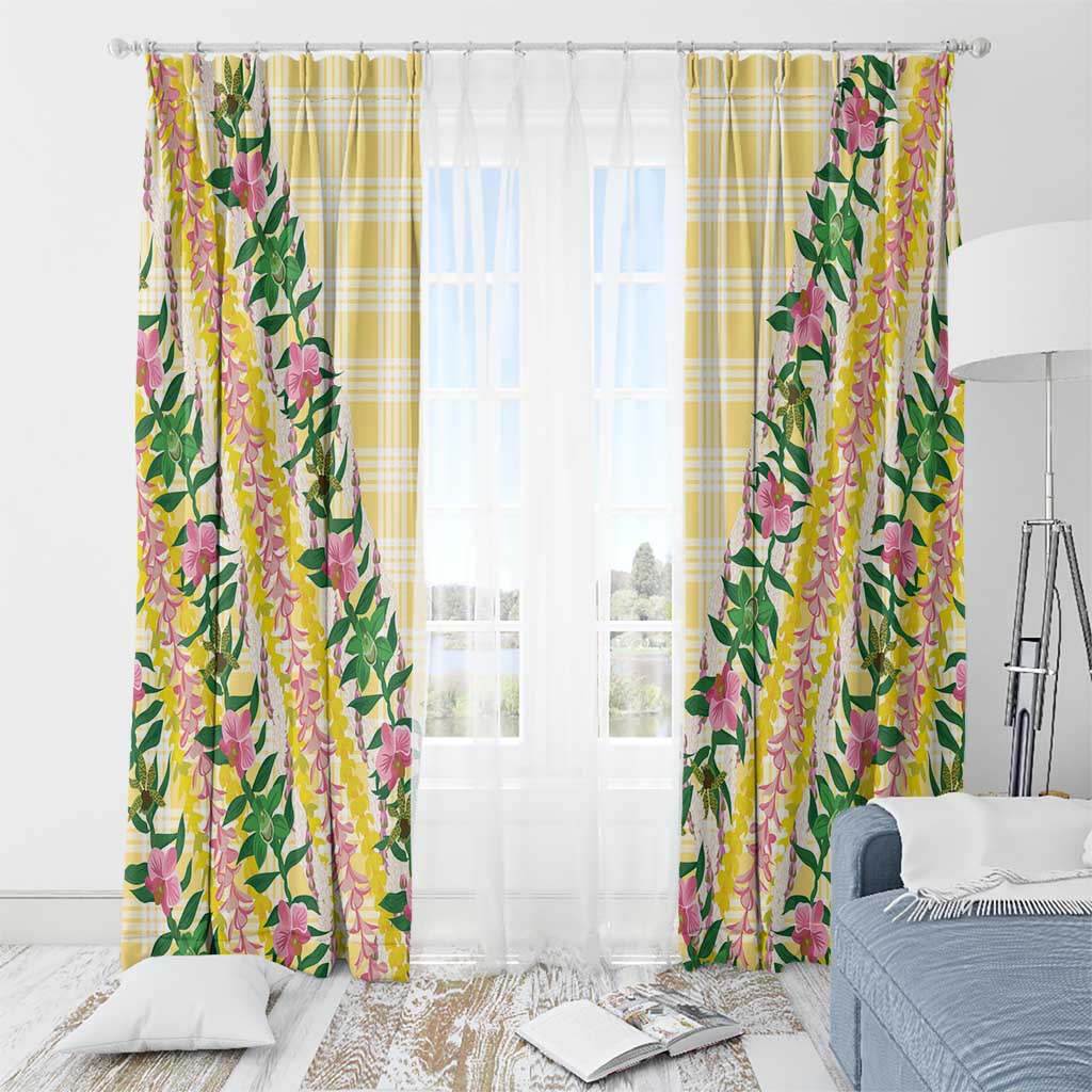 Hawaii Pikake Lokelani Plumeria Lei Window Curtain Yellow Palaka Motifs LT05 - Polynesian Pride