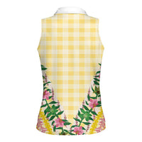 Hawaii Pikake Lokelani Plumeria Lei Women Sleeveless Polo Shirt Yellow Palaka Motifs