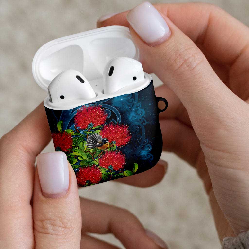 New Zealand Matariki Piwakawaka AirPods Case Maori Koru With Pohutukawa Flowers