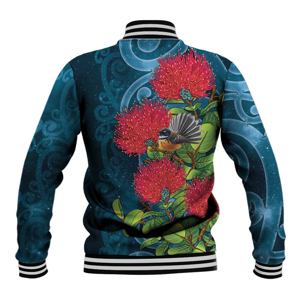 New Zealand Matariki Piwakawaka Baseball Jacket Maori Koru With Pohutukawa Flowers
