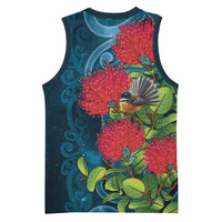 New Zealand Matariki Piwakawaka Basketball Jersey Maori Koru With Pohutukawa Flowers