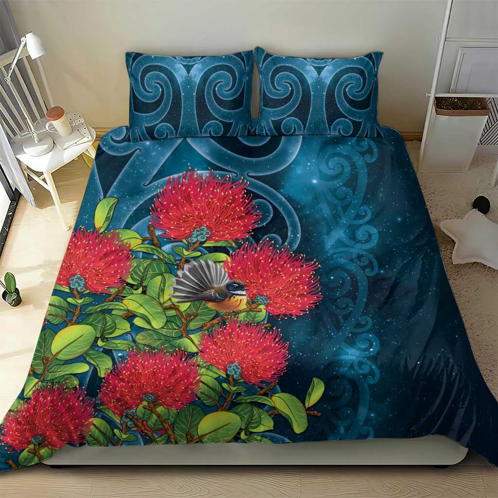 New Zealand Matariki Piwakawaka Bedding Set Maori Koru With Pohutukawa Flowers LT05 - Polynesian Pride