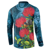 New Zealand Matariki Piwakawaka Button Sweatshirt Maori Koru With Pohutukawa Flowers