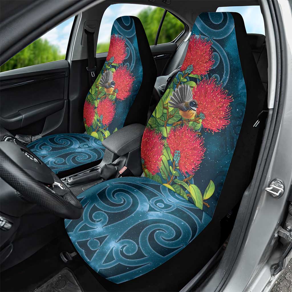 New Zealand Matariki Piwakawaka Car Seat Cover Maori Koru With Pohutukawa Flowers