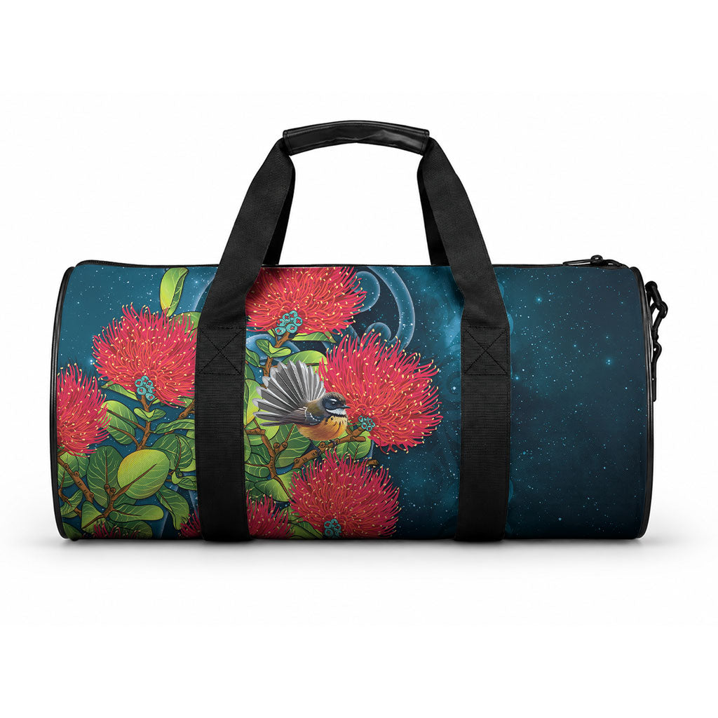 New Zealand Matariki Piwakawaka Duffle Bag Maori Koru With Pohutukawa Flowers LT05 One size Dark Teal - Polynesian Pride
