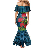 New Zealand Matariki Piwakawaka Family Matching Mermaid Dress and Hawaiian Shirt Maori Koru With Pohutukawa Flowers