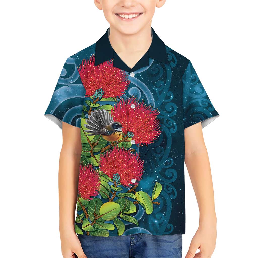 New Zealand Matariki Piwakawaka Family Matching Mermaid Dress and Hawaiian Shirt Maori Koru With Pohutukawa Flowers