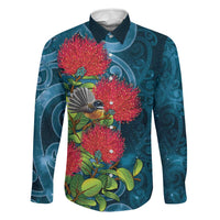 New Zealand Matariki Piwakawaka Family Matching Off Shoulder Maxi Dress and Hawaiian Shirt Maori Koru With Pohutukawa Flowers