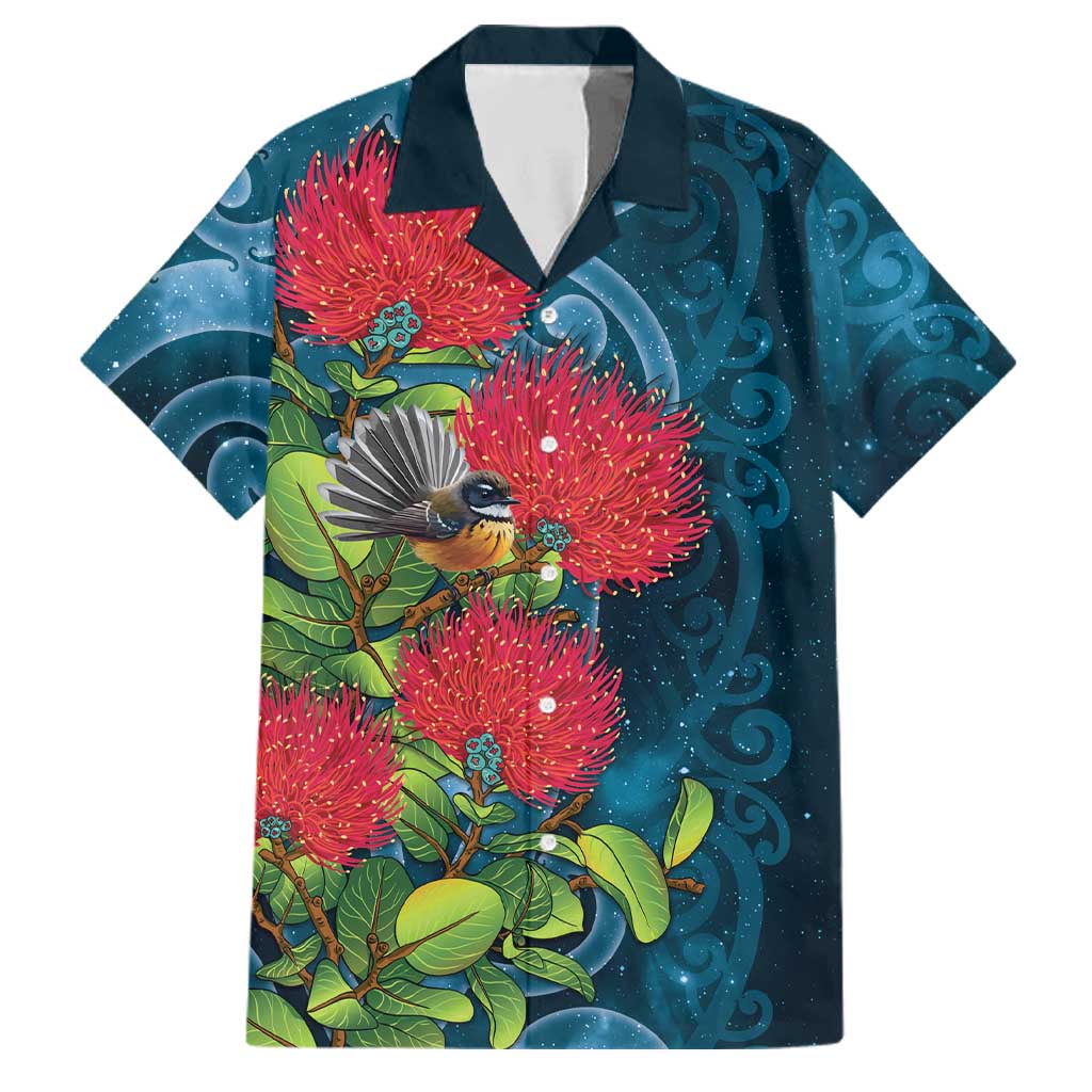 New Zealand Matariki Piwakawaka Family Matching Off Shoulder Short Dress and Hawaiian Shirt Maori Koru With Pohutukawa Flowers