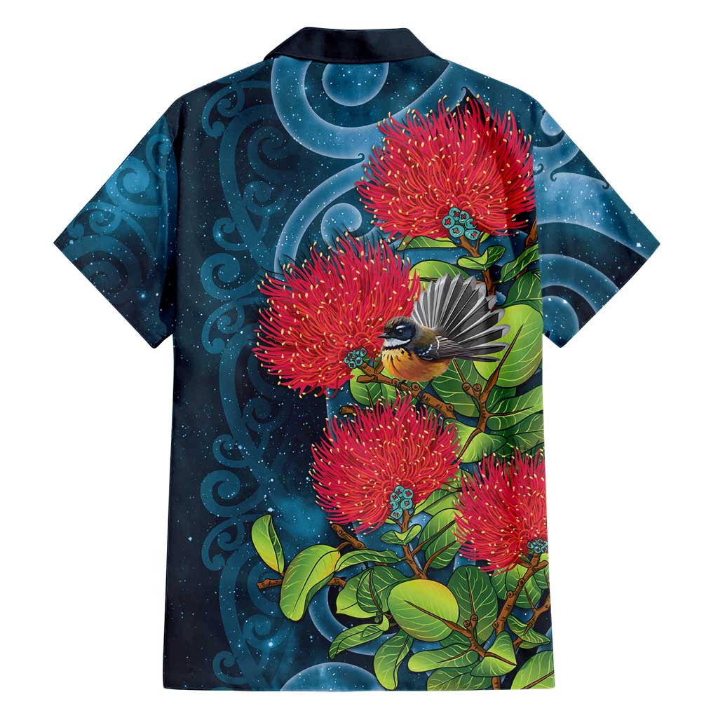 New Zealand Matariki Piwakawaka Family Matching Off Shoulder Short Dress and Hawaiian Shirt Maori Koru With Pohutukawa Flowers