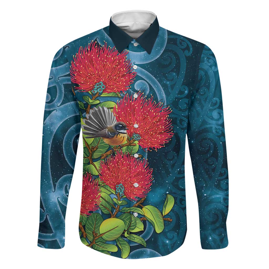 New Zealand Matariki Piwakawaka Family Matching Summer Maxi Dress and Hawaiian Shirt Maori Koru With Pohutukawa Flowers