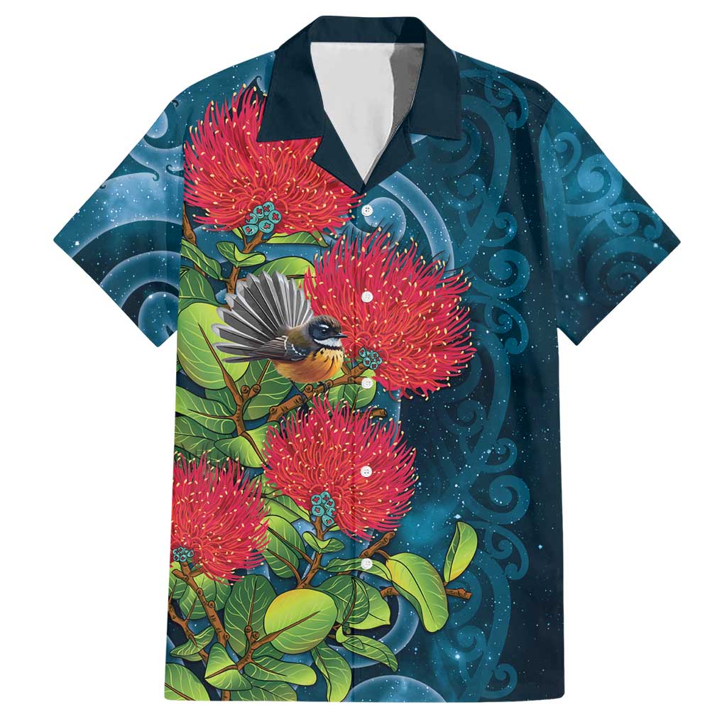 New Zealand Matariki Piwakawaka Hawaiian Shirt Maori Koru With Pohutukawa Flowers