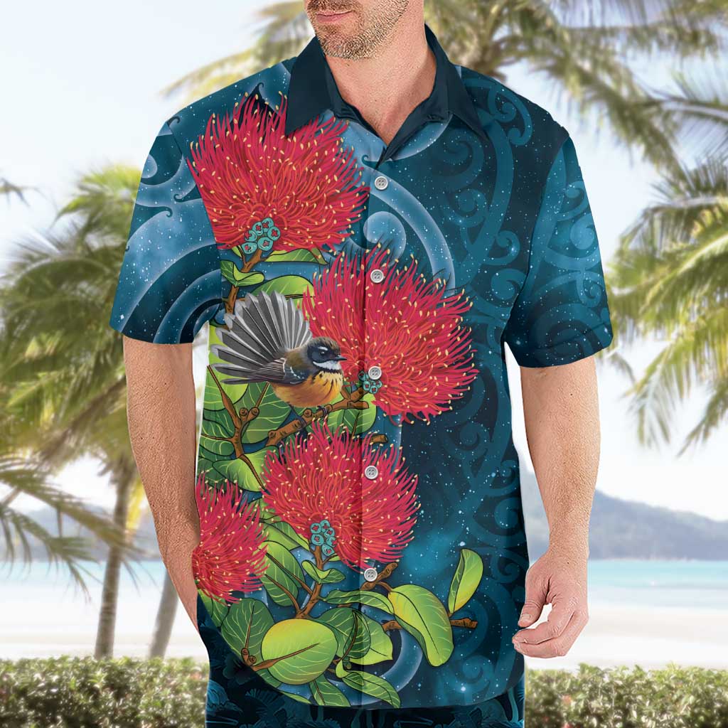 New Zealand Matariki Piwakawaka Hawaiian Shirt Maori Koru With Pohutukawa Flowers