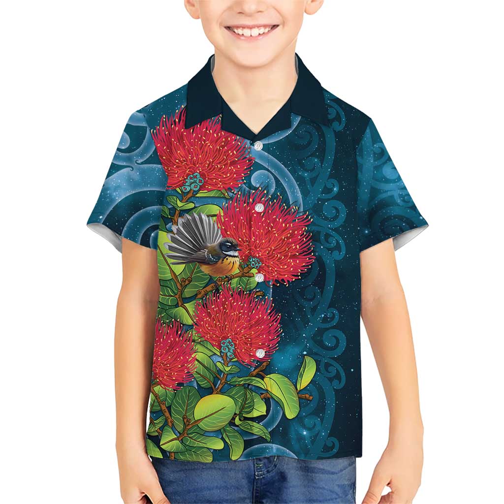 New Zealand Matariki Piwakawaka Hawaiian Shirt Maori Koru With Pohutukawa Flowers