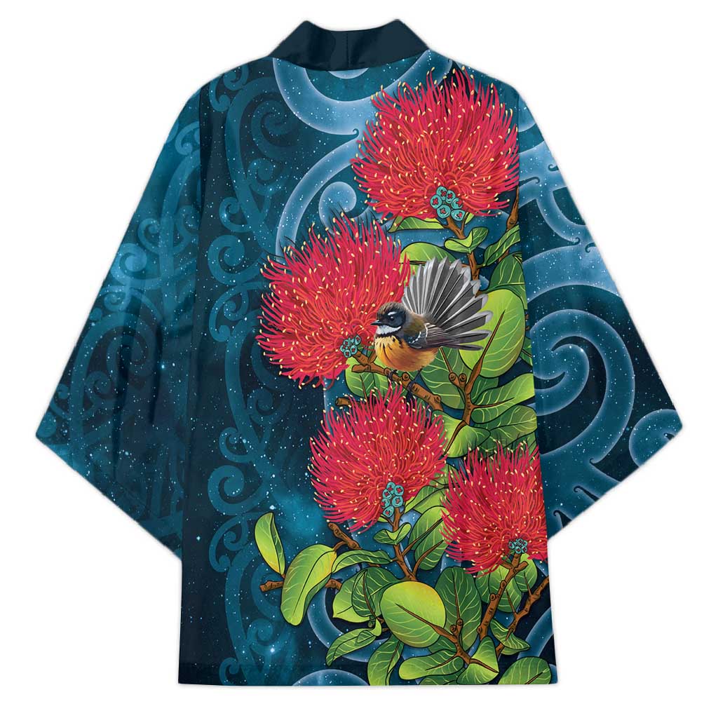 New Zealand Matariki Piwakawaka Kimono Maori Koru With Pohutukawa Flowers