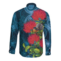 New Zealand Matariki Piwakawaka Long Sleeve Button Shirt Maori Koru With Pohutukawa Flowers