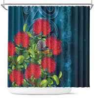 New Zealand Matariki Piwakawaka Shower Curtain Maori Koru With Pohutukawa Flowers