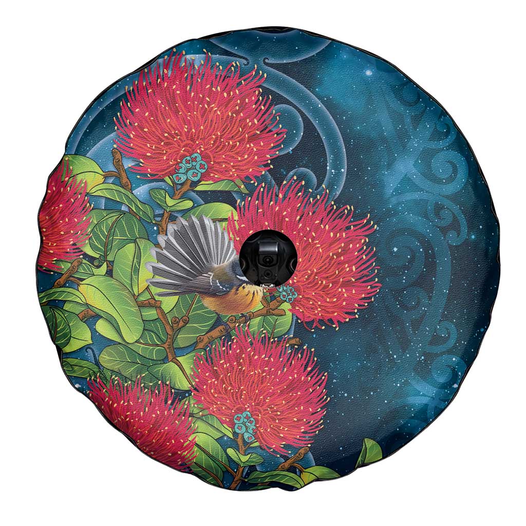New Zealand Matariki Piwakawaka Spare Tire Cover Maori Koru With Pohutukawa Flowers