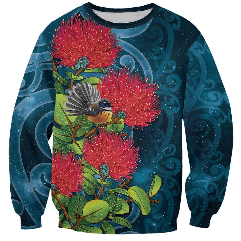 New Zealand Matariki Piwakawaka Sweatshirt Maori Koru With Pohutukawa Flowers LT05 Unisex Dark Teal - Polynesian Pride