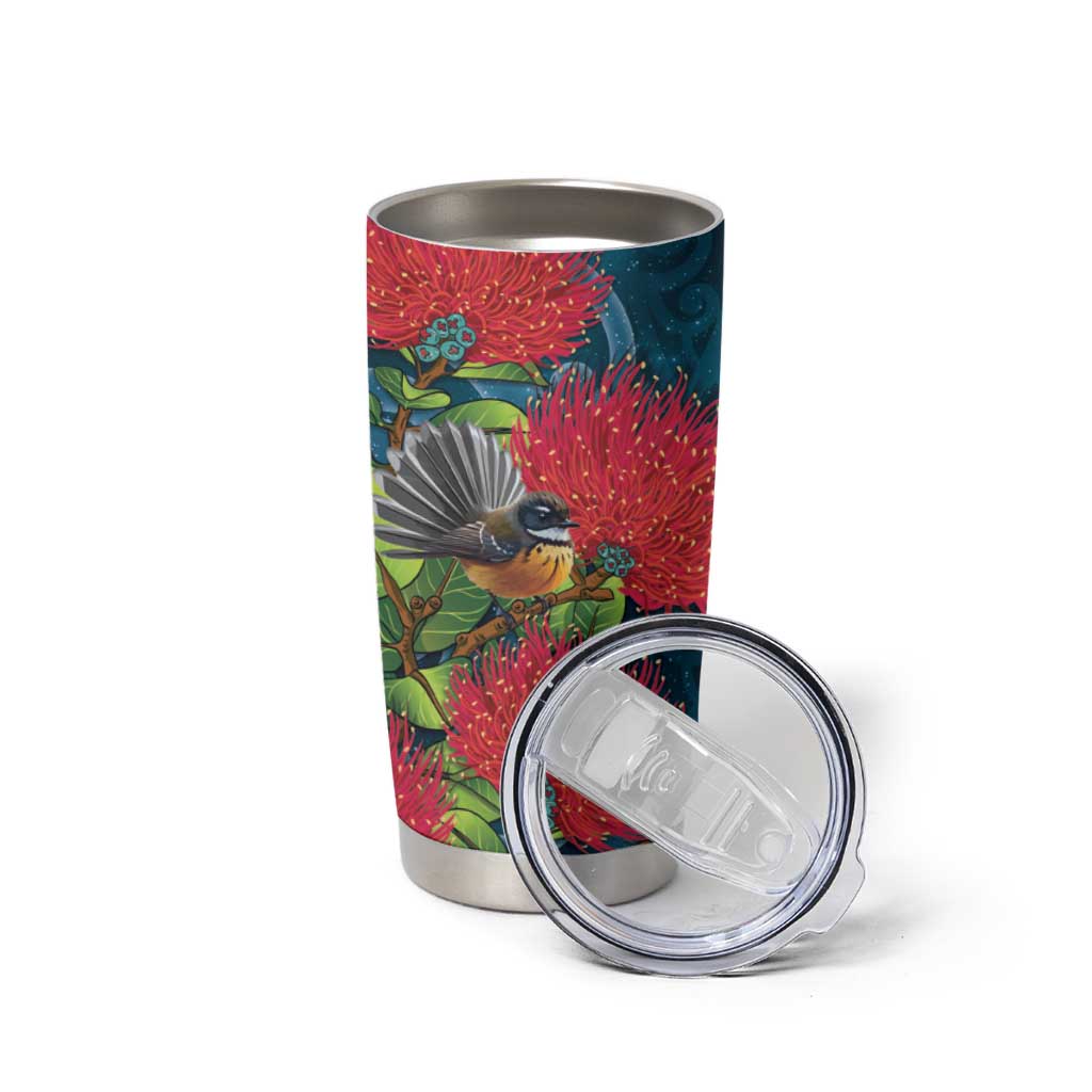 New Zealand Matariki Piwakawaka Tumbler Cup Maori Koru With Pohutukawa Flowers