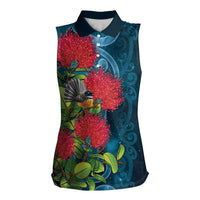 New Zealand Matariki Piwakawaka Women Sleeveless Polo Shirt Maori Koru With Pohutukawa Flowers