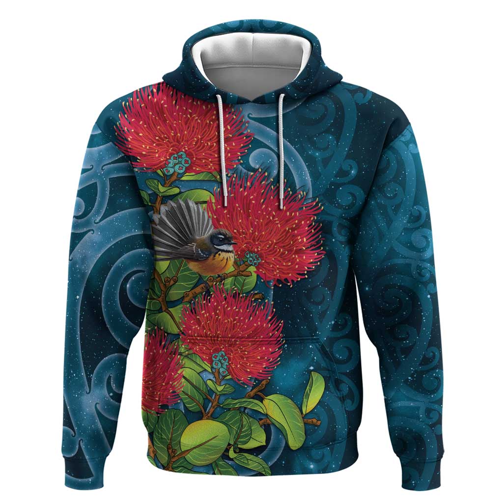 New Zealand Matariki Piwakawaka Zip Hoodie Maori Koru With Pohutukawa Flowers