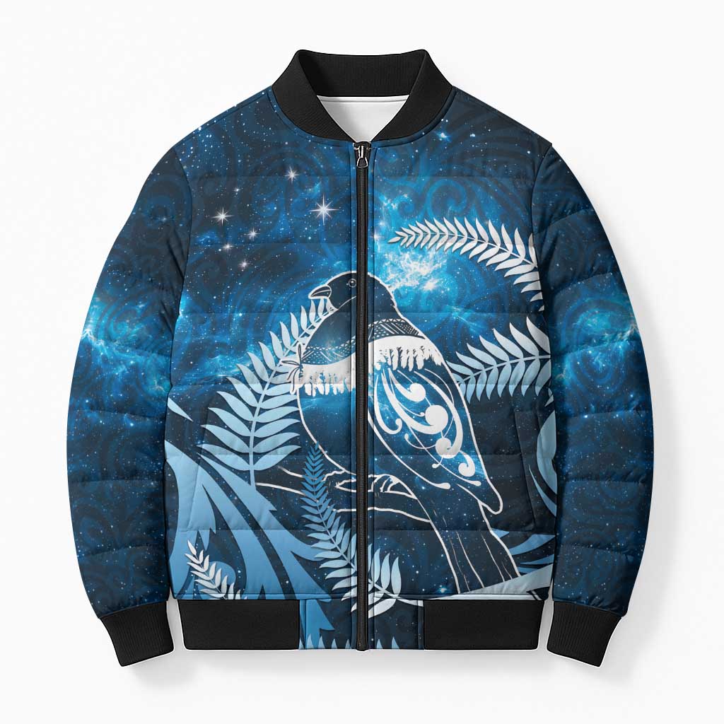 New Zealand Matariki Bomber Puffer Jacket Pigeon Kereru Maori Fern Art LT05 Unisex Blue - Polynesian Pride