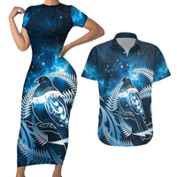 New Zealand Matariki Couples Matching Short Sleeve Bodycon Dress and Hawaiian Shirt Pigeon Kereru Maori Fern Art