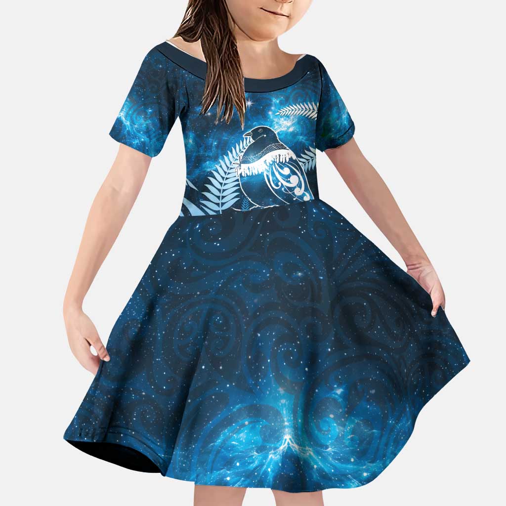 New Zealand Matariki Family Matching Long Sleeve Bodycon Dress and Hawaiian Shirt Pigeon Kereru Maori Fern Art