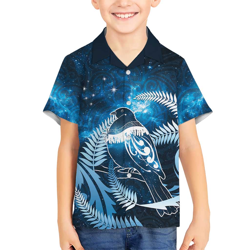New Zealand Matariki Family Matching Off Shoulder Short Dress and Hawaiian Shirt Pigeon Kereru Maori Fern Art