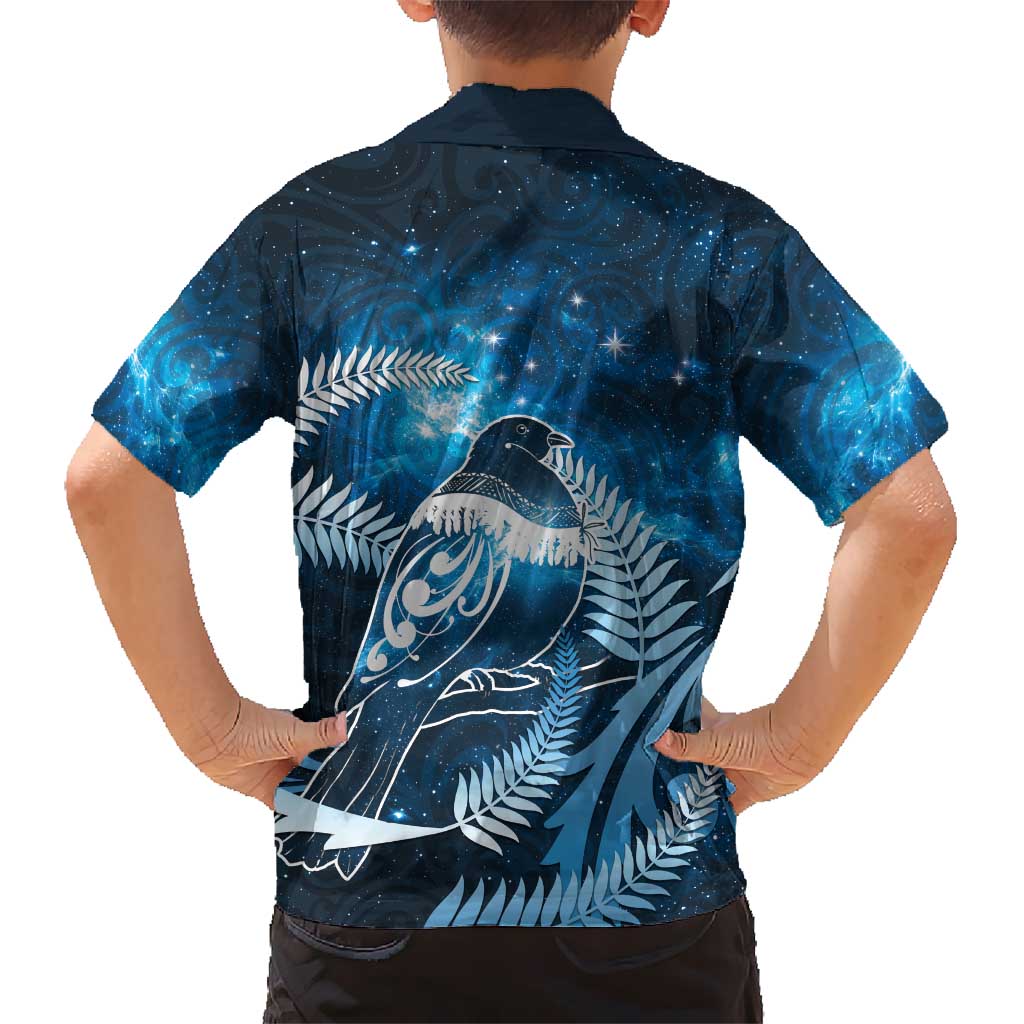 New Zealand Matariki Family Matching Short Sleeve Bodycon Dress and Hawaiian Shirt Pigeon Kereru Maori Fern Art