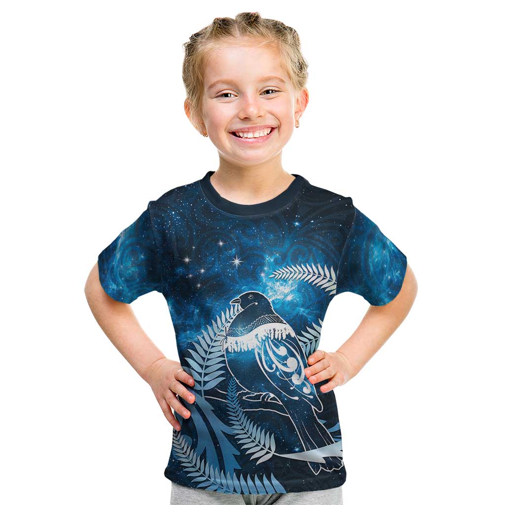 New Zealand Matariki Kid T Shirt Pigeon Kereru Maori Fern Art LT05 Blue - Polynesian Pride