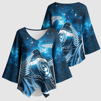 New Zealand Matariki Kimono Sleeve Blouse Pigeon Kereru Maori Fern Art