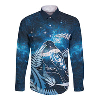New Zealand Matariki Long Sleeve Button Shirt Pigeon Kereru Maori Fern Art