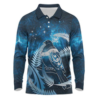 New Zealand Matariki Long Sleeve Polo Shirt Pigeon Kereru Maori Fern Art