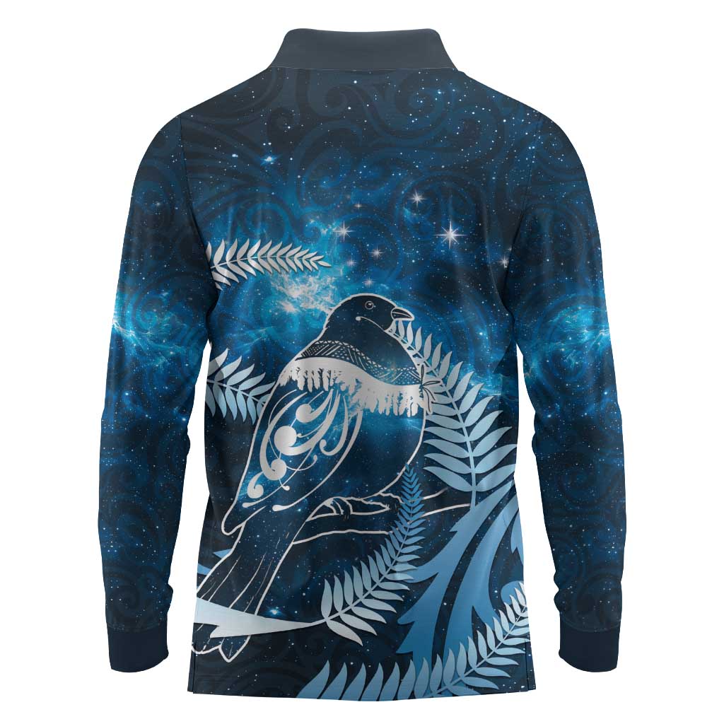 New Zealand Matariki Long Sleeve Polo Shirt Pigeon Kereru Maori Fern Art