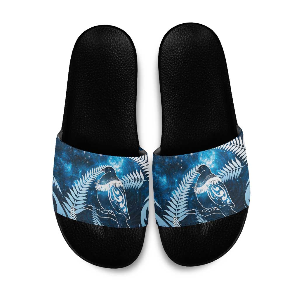New Zealand Matariki Slide Sandals Pigeon Kereru Maori Fern Art LT05 Blue - Polynesian Pride