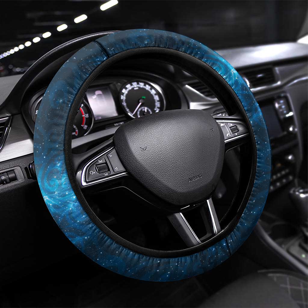 New Zealand Matariki Steering Wheel Cover Pigeon Kereru Maori Fern Art LT05 Universal Fit Blue - Polynesian Pride