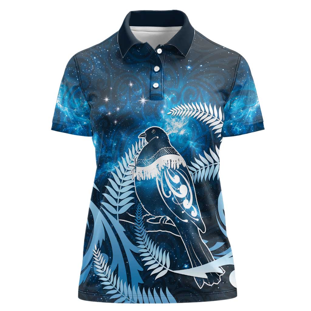 New Zealand Matariki Women Polo Shirt Pigeon Kereru Maori Fern Art LT05 Female Blue - Polynesian Pride