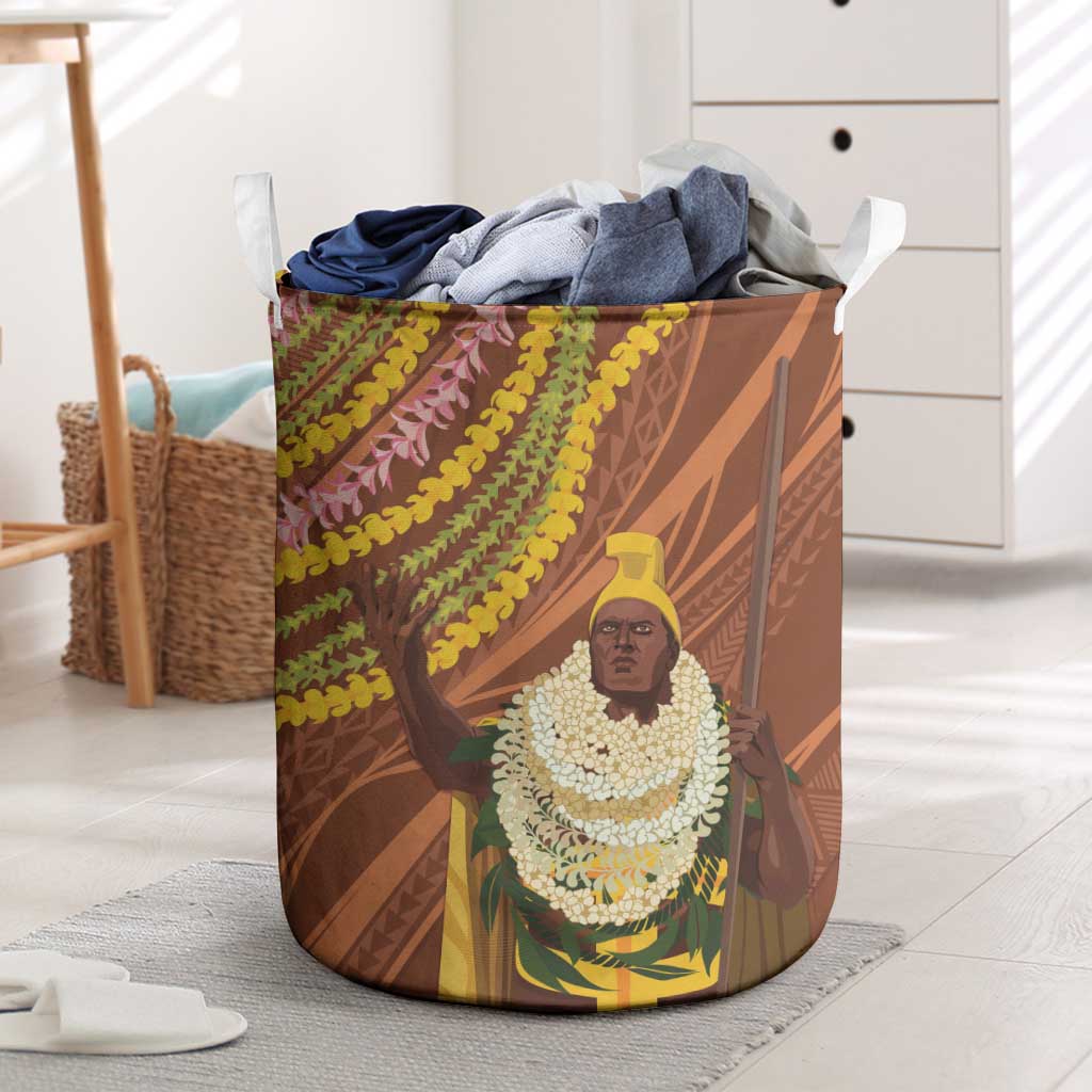 Hawaii King Kamehameha Laundry Basket Hawaiian Kakau Pattern With Leis LT05 Brown - Polynesian Pride