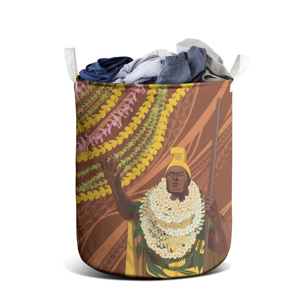 Hawaii King Kamehameha Laundry Basket Hawaiian Kakau Pattern With Leis LT05 - Polynesian Pride