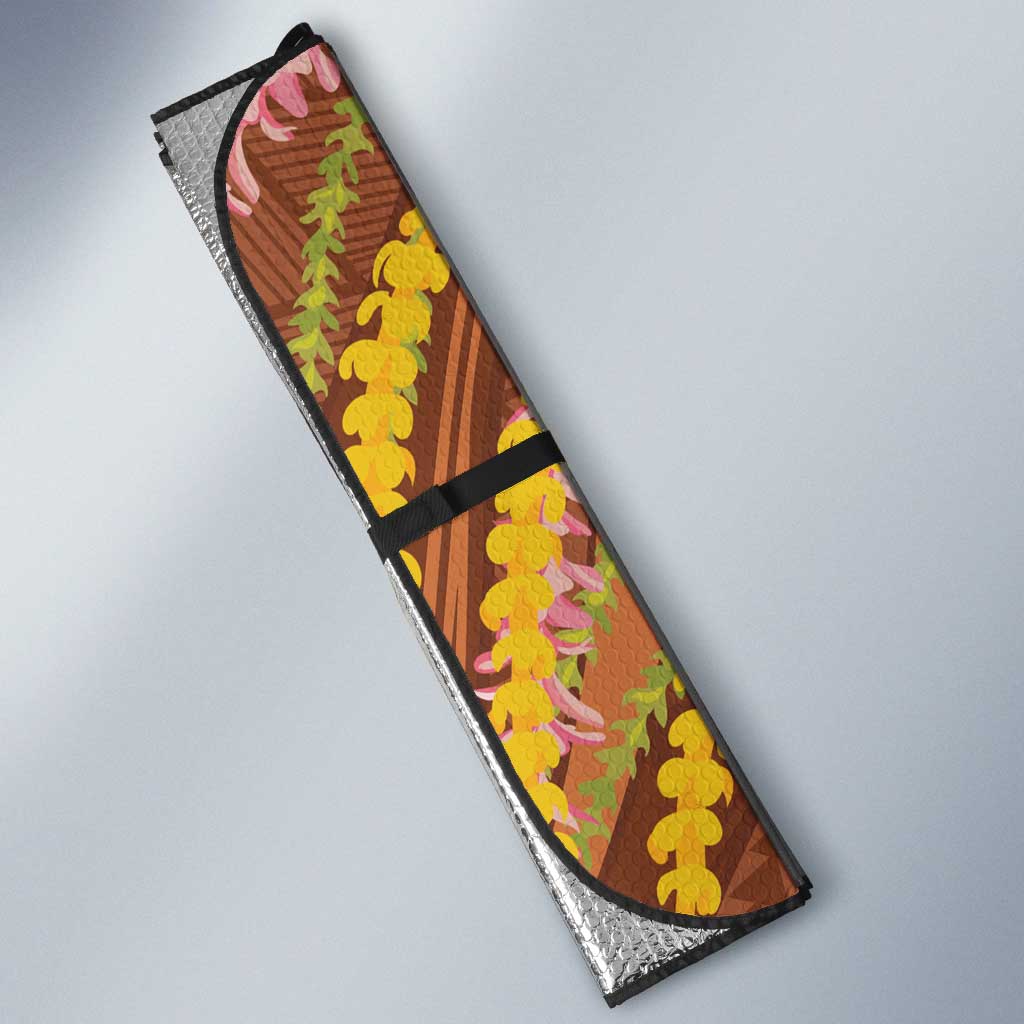Hawaii King Kamehameha Auto Sun Shade Hawaiian Kakau Pattern With Leis LT05 - Polynesian Pride