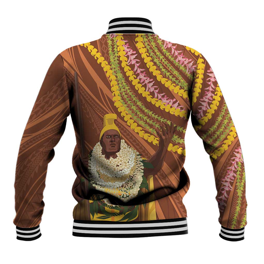 Hawaii King Kamehameha Baseball Jacket Hawaiian Kakau Pattern With Leis LT05 - Polynesian Pride