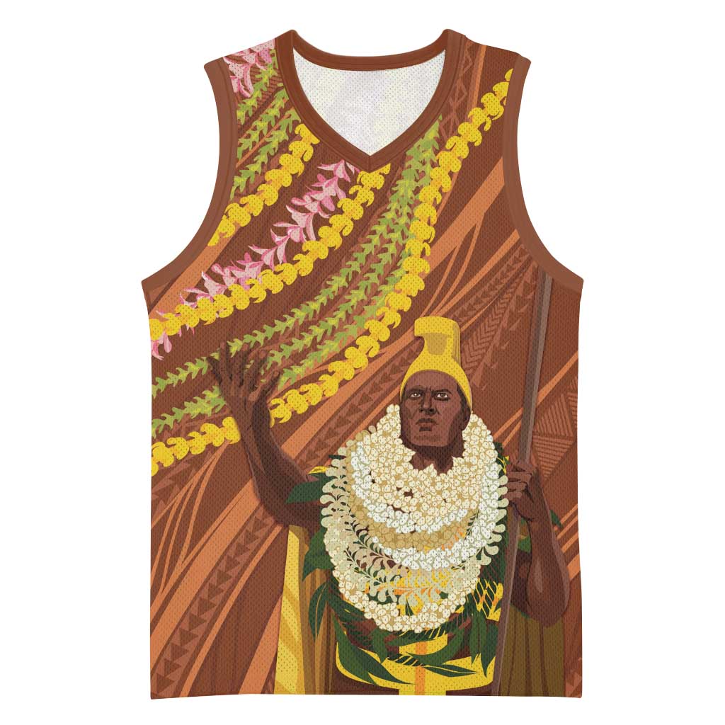 Hawaii King Kamehameha Basketball Jersey Hawaiian Kakau Pattern With Leis LT05 Unisex Brown - Polynesian Pride
